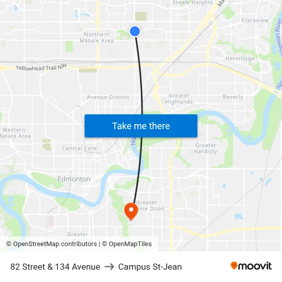 82 Street & 134 Avenue to Campus St-Jean map