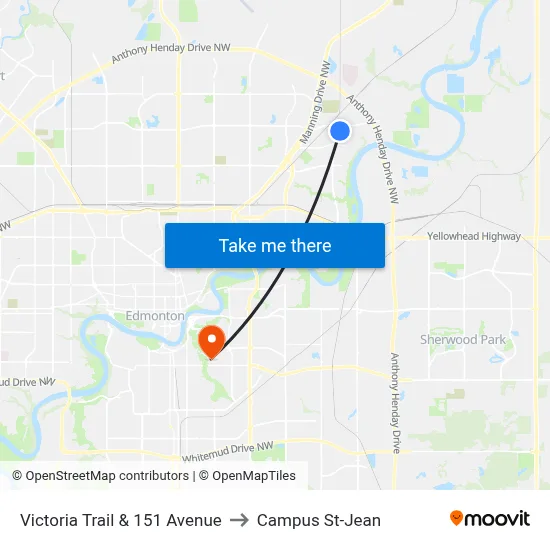Victoria Trail & 151 Avenue to Campus St-Jean map