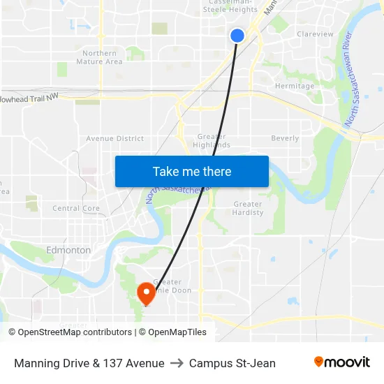 Manning Drive & 137 Avenue to Campus St-Jean map