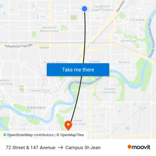 72 Street & 147 Avenue to Campus St-Jean map