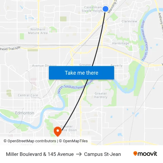 Miller Boulevard & 145 Avenue to Campus St-Jean map