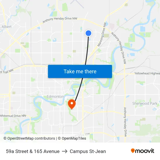 59a Street & 165 Avenue to Campus St-Jean map
