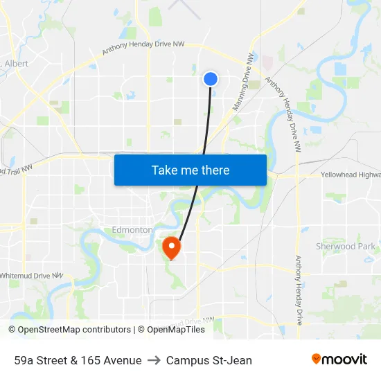 59a Street & 165 Avenue to Campus St-Jean map