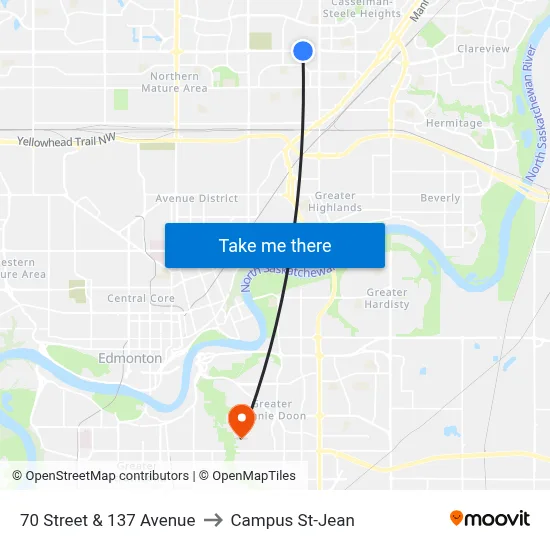 70 Street & 137 Avenue to Campus St-Jean map