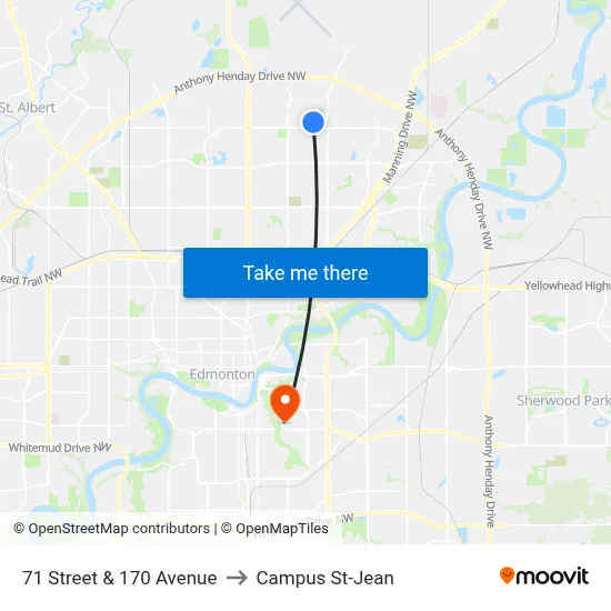 71 Street & 170 Avenue to Campus St-Jean map