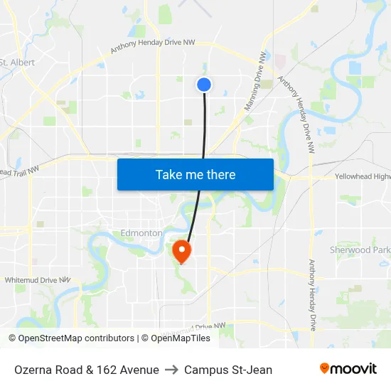 Ozerna Road & 162 Avenue to Campus St-Jean map