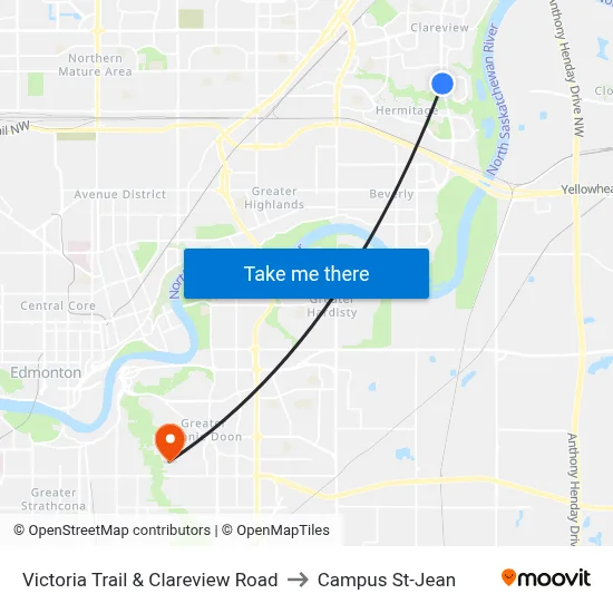 Victoria Trail & Clareview Road to Campus St-Jean map