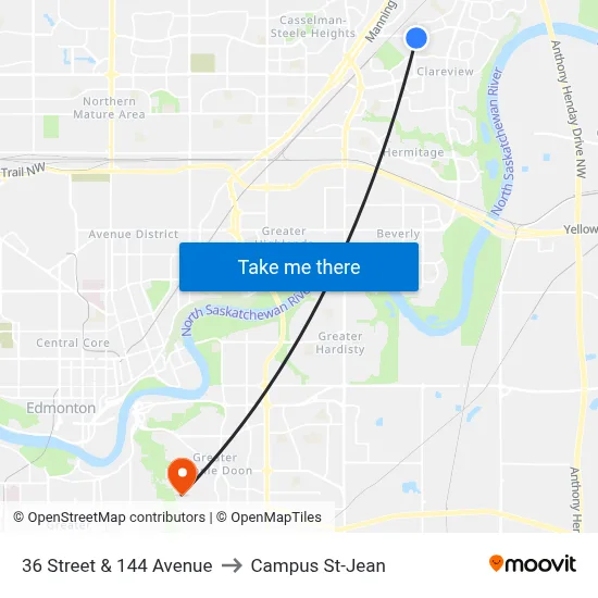 36 Street & 144 Avenue to Campus St-Jean map
