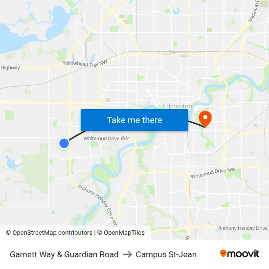 Garnett Way & Guardian Road to Campus St-Jean map