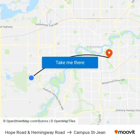Hope Road & Hemingway Road to Campus St-Jean map
