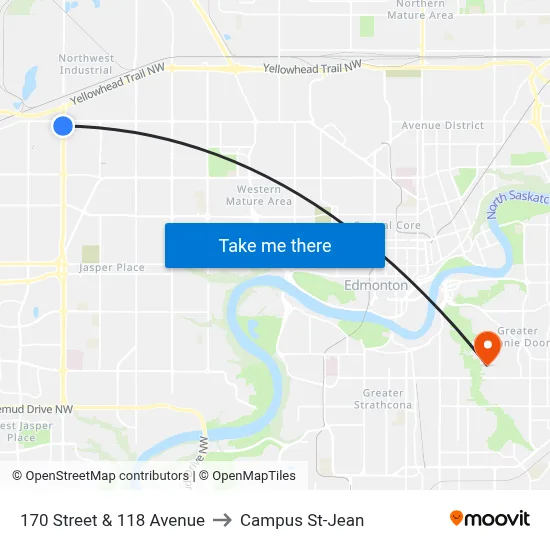 170 Street & 118 Avenue to Campus St-Jean map