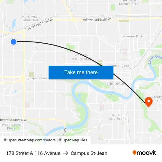 178 Street & 116 Avenue to Campus St-Jean map