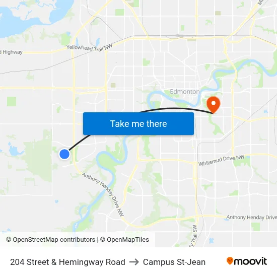 204 Street & Hemingway Road to Campus St-Jean map