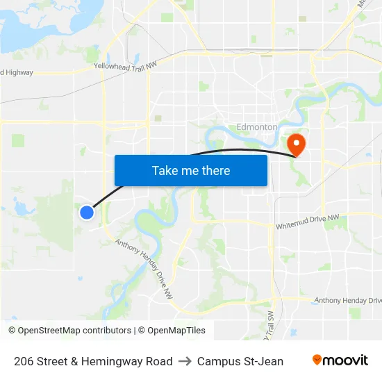 206 Street & Hemingway Road to Campus St-Jean map