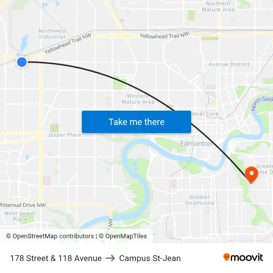 178 Street & 118 Avenue to Campus St-Jean map