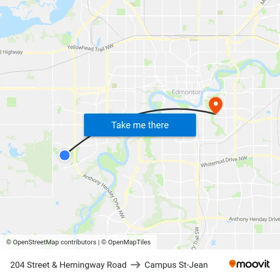 204 Street & Hemingway Road to Campus St-Jean map