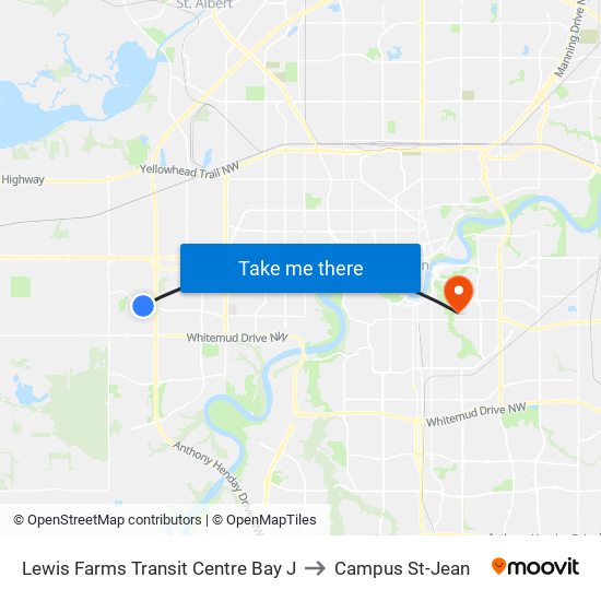 Lewis Farms Transit Centre Bay J to Campus St-Jean map