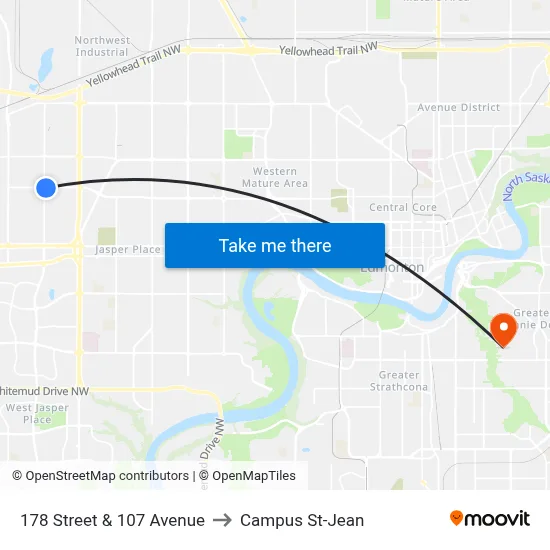 178 Street & 107 Avenue to Campus St-Jean map