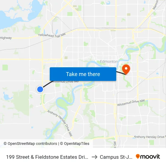 199 Street & Fieldstone Estates Driveway to Campus St-Jean map