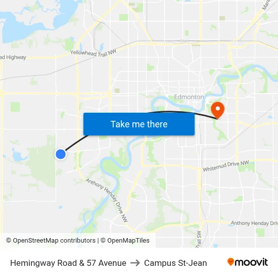 Hemingway Road & 57 Avenue to Campus St-Jean map