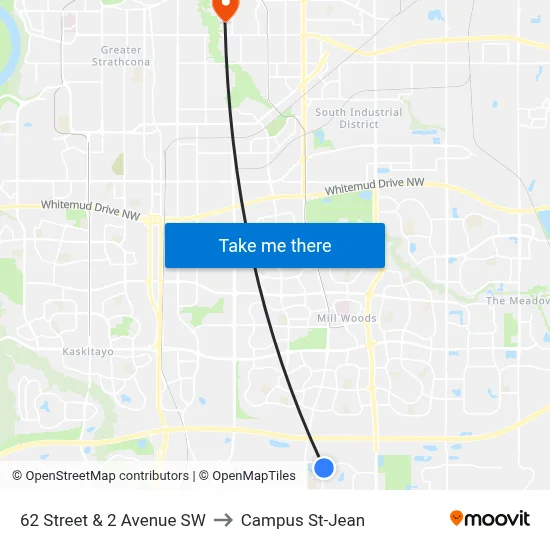 62 Street & 2 Avenue SW to Campus St-Jean map