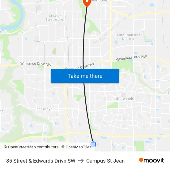 85 Street & Edwards Drive SW to Campus St-Jean map