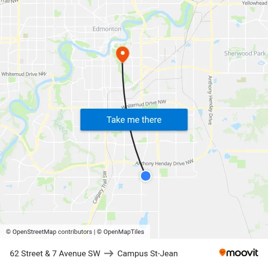 62 Street & 7 Avenue SW to Campus St-Jean map