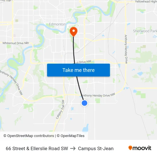 66 Street & Ellerslie Road SW to Campus St-Jean map