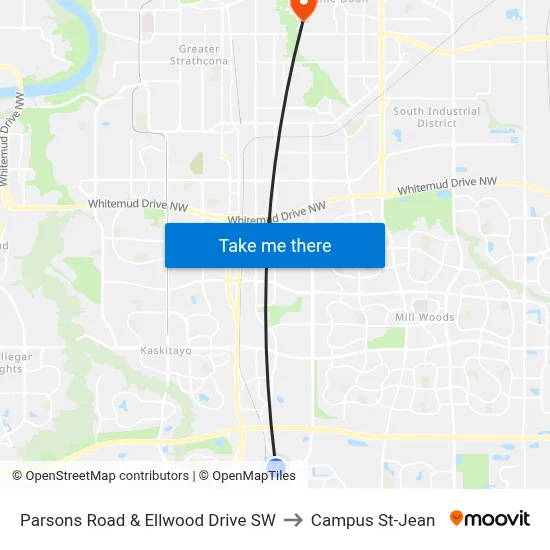 Parsons Road & Ellwood Drive SW to Campus St-Jean map