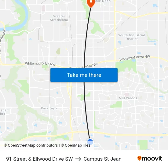 91 Street & Ellwood Drive SW to Campus St-Jean map