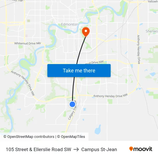 105 Street & Ellerslie Road SW to Campus St-Jean map