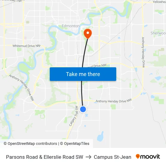 Parsons Road & Ellerslie Road SW to Campus St-Jean map