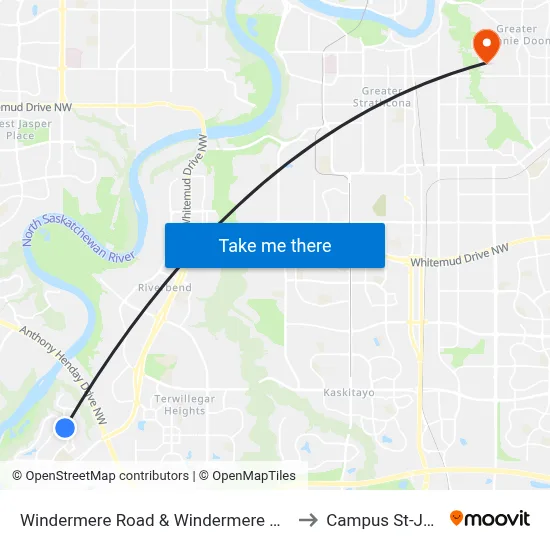 Windermere Road & Windermere Wynd to Campus St-Jean map