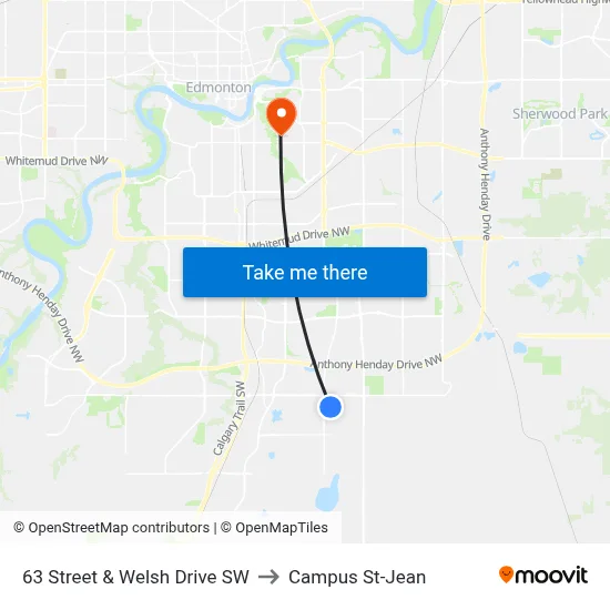 63 Street & Welsh Drive SW to Campus St-Jean map