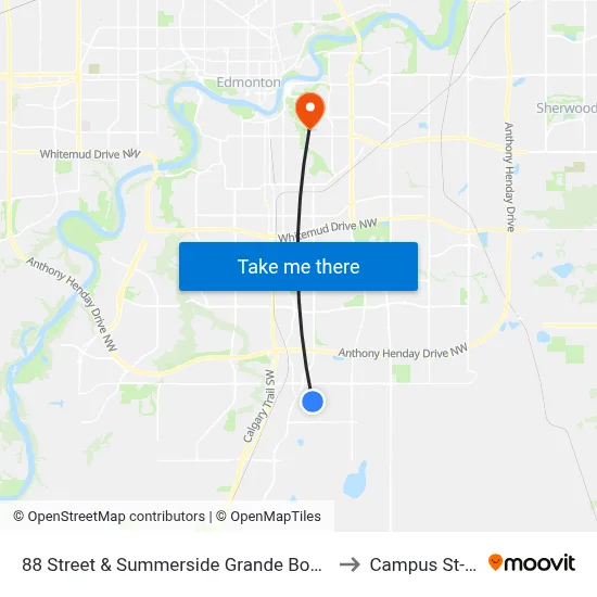 88 Street & Summerside Grande Boulevard SW to Campus St-Jean map