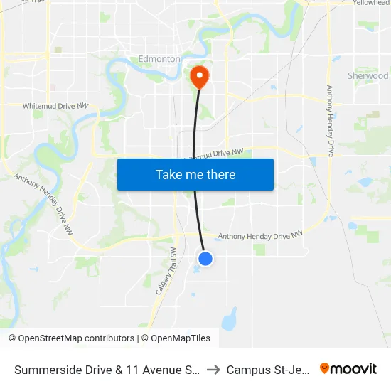 Summerside Drive & 11 Avenue SW to Campus St-Jean map