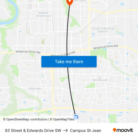 83 Street & Edwards Drive SW to Campus St-Jean map