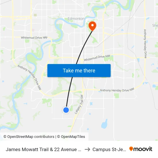 James Mowatt Trail & 22 Avenue SW to Campus St-Jean map