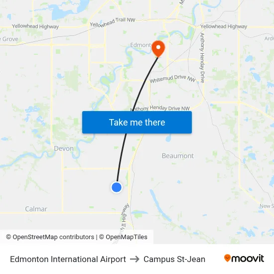 Edmonton International Airport to Campus St-Jean map