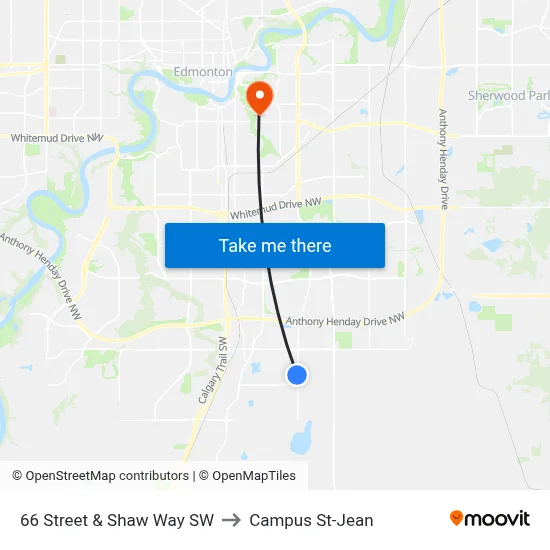 66 Street  & Shaw Way SW to Campus St-Jean map