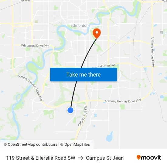 119 Street & Ellerslie Road SW to Campus St-Jean map
