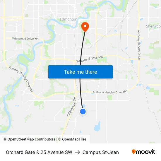 Orchard Gate & 25 Avenue SW to Campus St-Jean map