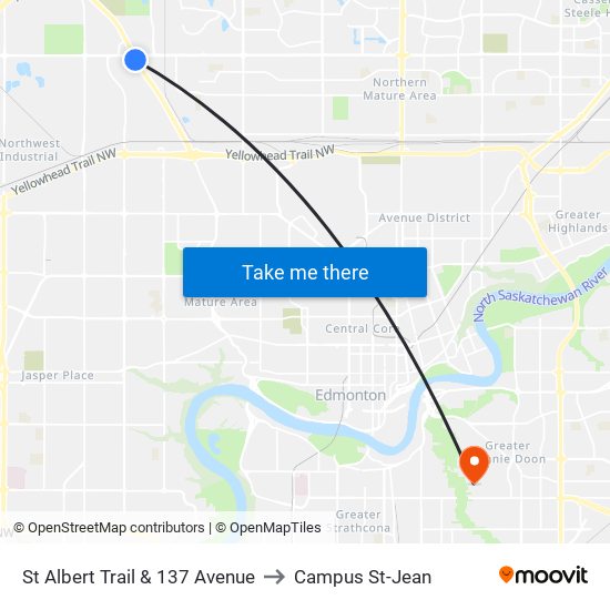 St Albert Trail & 137 Avenue to Campus St-Jean map