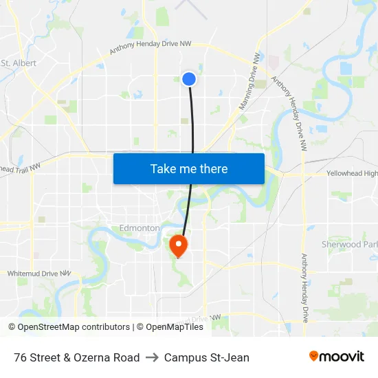 76 Street & Ozerna Road to Campus St-Jean map