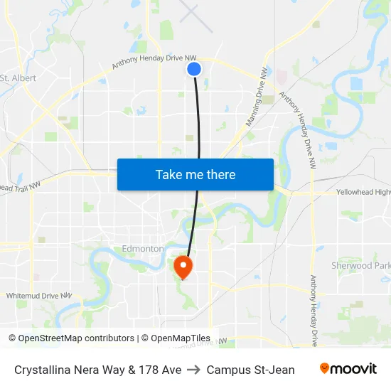 Crystallina Nera Way & 178 Ave to Campus St-Jean map