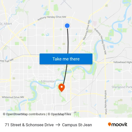 71 Street & Schonsee Drive to Campus St-Jean map