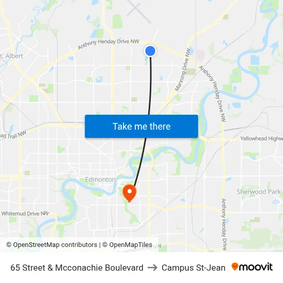 65 Street & Mcconachie Boulevard to Campus St-Jean map