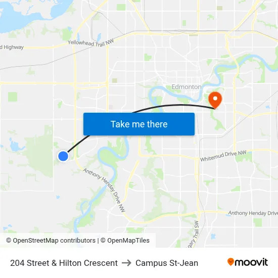 204 Street & Hilton Crescent to Campus St-Jean map