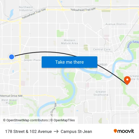178 Street & 102 Avenue to Campus St-Jean map