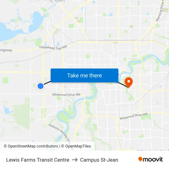 Lewis Farms Transit Centre to Campus St-Jean map